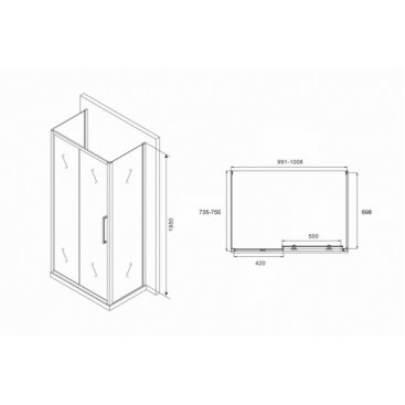 Душевой уголок Abber Schwarzer Diamant AG30100MH-S75M-S75M 100x75