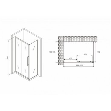 Душевой уголок Abber Schwarzer Diamant AG30100MH-S75M 100x75