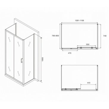 Душевой уголок Abber Schwarzer Diamant AG30110B-S80B-S80B 110x80