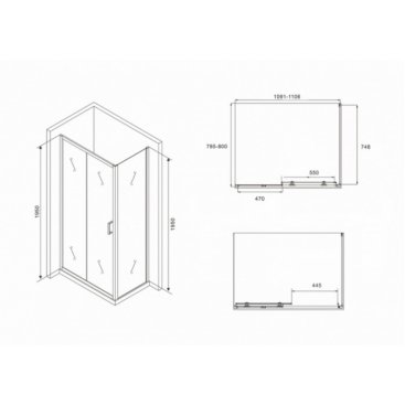 Душевой уголок Abber Schwarzer Diamant AG30110B-S80B 110x80