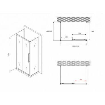 Душевой уголок Abber Schwarzer Diamant AG30110BH-S50B-S50B 110x50