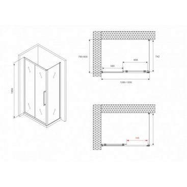 Душевой уголок Abber Schwarzer Diamant AG30130BMH-S80BM 130x80