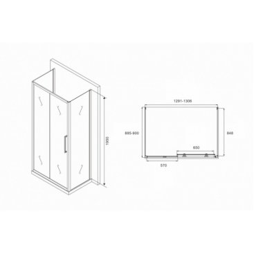 Душевой уголок Abber Schwarzer Diamant AG30130MH-S90M-S90M 130x90