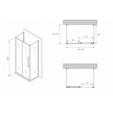 Душевой уголок Abber Schwarzer Diamant AG30150BH-S100B-S100B 150x100