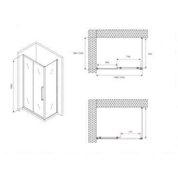 Душевой уголок Abber Schwarzer Diamant AG30150BMH-S100BM 150x100