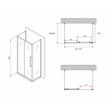 Душевой уголок Abber Schwarzer Diamant AG30160BH-S60B-S60B 160x60