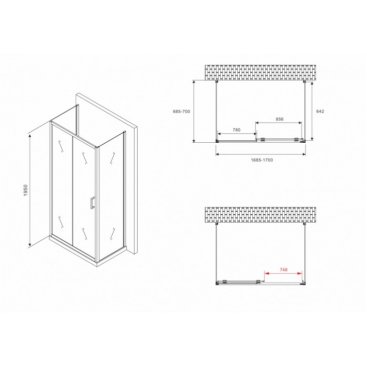 Душевой уголок Abber Schwarzer Diamant AG30170B-S70B-S70B 170x70