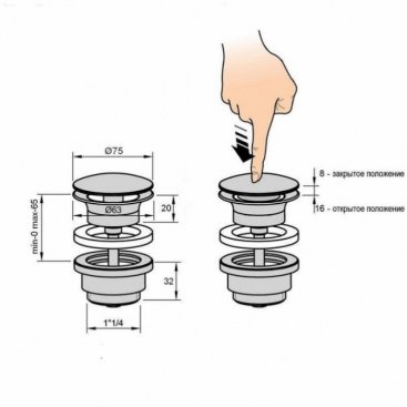 Донный клапан AeT Elite A038101 click-clack