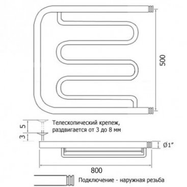Полотенцесушитель водяной Aquanet Porto ПМ-2 500x800 с 2 полками