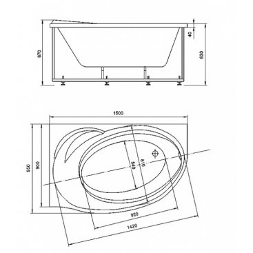 Ванна Aquatek Бетта 150x95 левая c фронтальным экраном, вклеенный каркас