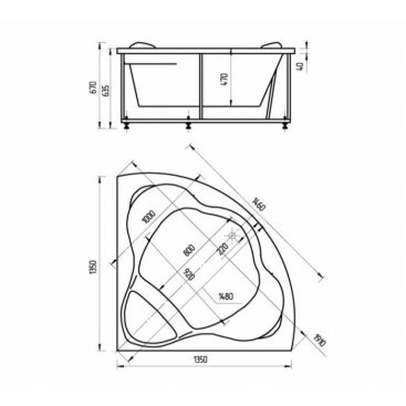 Ванна Aquatek Галатея 135x135 с фронтальным экраном