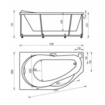 Ванна Aquatek Таурус 170x100 правая