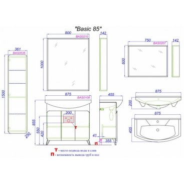 Мебель для ванной Aqwella Basic 85