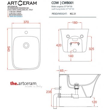 Биде подвесное ArtCeram Cow CWB001 цвет белый