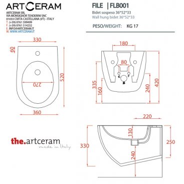 Биде подвесное ArtCeram File 2.0 FLB001 цвет синий