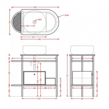 Раковина с консолью ArtCeram Flair 3.0 ACA067 56+COL001 41