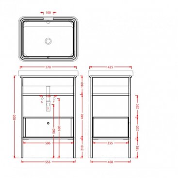 Раковина с консолью ArtCeram Fuori Scala ACA056 56 с полкой