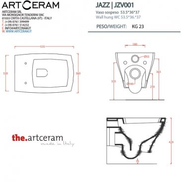 Унитаз подвесной ArtCeram Jazz JZV001 цвет белый