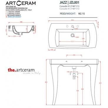 Раковина с ножками ArtCeram Jazz JZL001 цвет белый