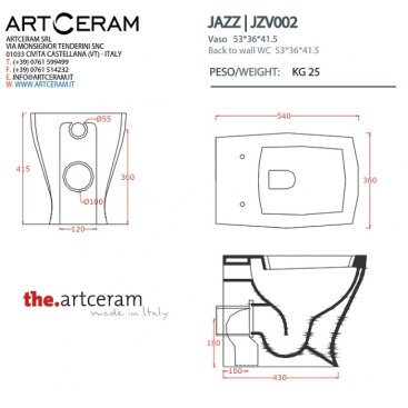 Унитаз приставной ArtCeram Jazz JZV002 белый