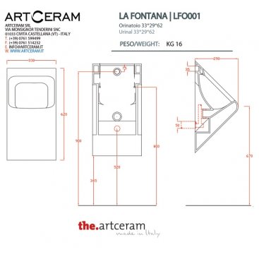 Писсуар подвесной ArtCeram La Fontana LFO001 цвет белый