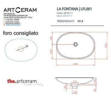 Раковина накладная ArtCeram La Fontana LFL001 цвет белый