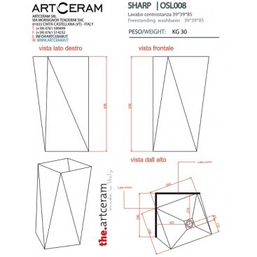 Раковина отдельностоящая ArtCeram One Shot Sharp OSL008