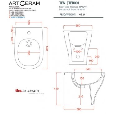 Биде приставное ArtCeram Ten TEB001