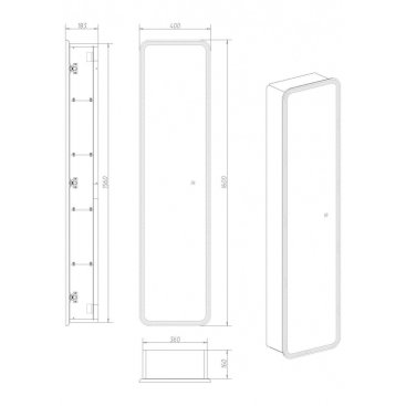 Пенал зеркальный Art&Max Platino AM-Pla-400-1600-1D-R-L-DS-F