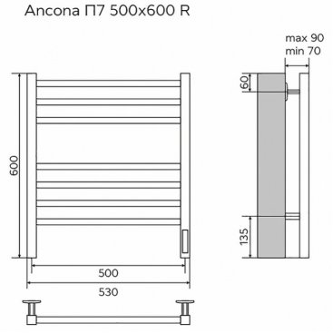 Полотенцесушитель электрический Azario Ancona AZ71856B