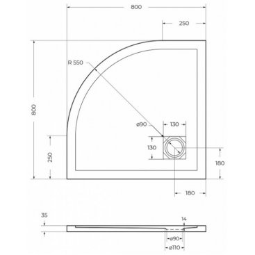 Поддон из искусственного мрамора BelBagno TRAY-MR-UNO-R-80-550-35-W-CR