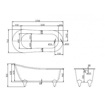 Ванна BelBagno BB06-1700 фурнитура хром