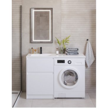Тумба с раковиной под стиральную машину и зеркалом BelBagno Kraft-LVD 120-BB1200/480-LV-MR-L Bianco Opaco