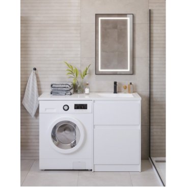 Тумба с раковиной под стиральную машину и зеркалом BelBagno Kraft-LVD 120-BB1200/480-LV-MR-R Bianco Opaco