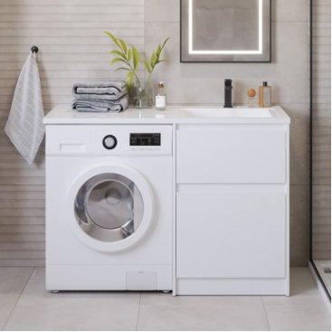 Тумба с раковиной под стиральную машину и зеркалом BelBagno Kraft-LVD 120-BB1200/480-LV-MR-R Bianco Opaco