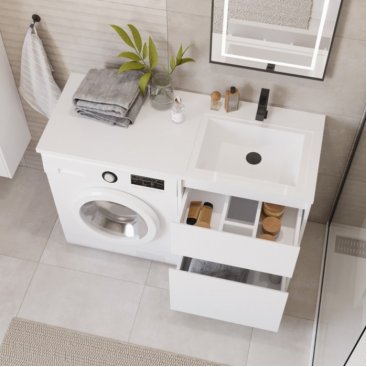 Тумба с раковиной под стиральную машину и зеркалом BelBagno Kraft-LVD 120-BB1200/480-LV-MR-R Bianco Opaco