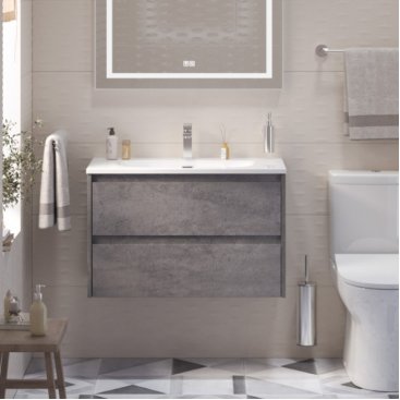 Тумба с раковиной и зеркалом BelBagno Kraft 39-80-BB-8099-3-80 Cemento Grigio