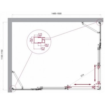 Душевой уголок BelBagno LUCE-AH-22-150/115-C-Cr