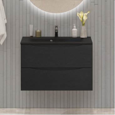 Тумба с раковиной и зеркалом BelBagno Marino 80-BB800/450-LV-ART-PR-NERO Rovere Cioccolato Amaro