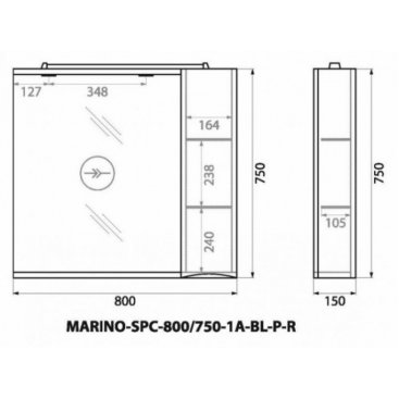 Зеркало со шкафчиком BelBagno Marino 80 правостороннее (уценка)