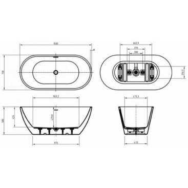 Ванна BelBagno Uno BB701 150x73 см, отдельностоящая с монолитным экраном