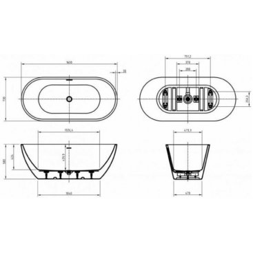 Ванна BelBagno Uno BB701 160x73 см отдельностоящая с монолитным экраном 