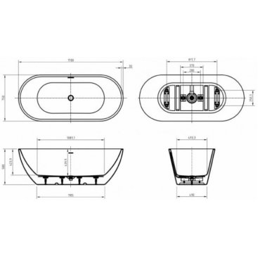 Ванна BelBagno Uno BB701 170x75, отдельностоящая с монолитным экраном