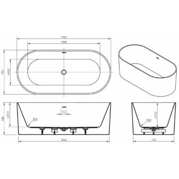 Ванна BelBagno BB705 170x80 см  отдельностоящая с монолитным экраном