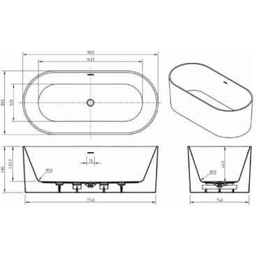 Ванна BelBagno BB705 180x80 см отдельностоящая с монолитным экраном 