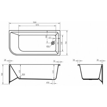 Ванна BelBagno BB712 150x73 см, прав, 229 литров