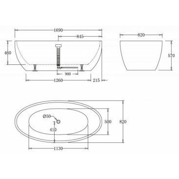 Ванна BelBagno BB69-1700-W0, 169х82 см