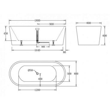 Ванна BelBagno BB71-1800-NERO-W0