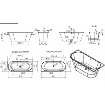 Ванна Белюкс Лондон ВЛН 170х70 правосторонняя
