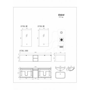 Мебель для ванной Black&White Gravity AV706.1800